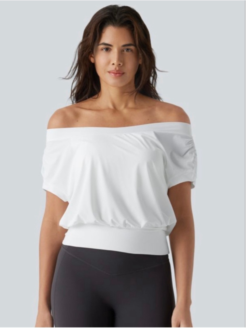 HALARA Off-the-Shoulder Short Sleeve Top in White